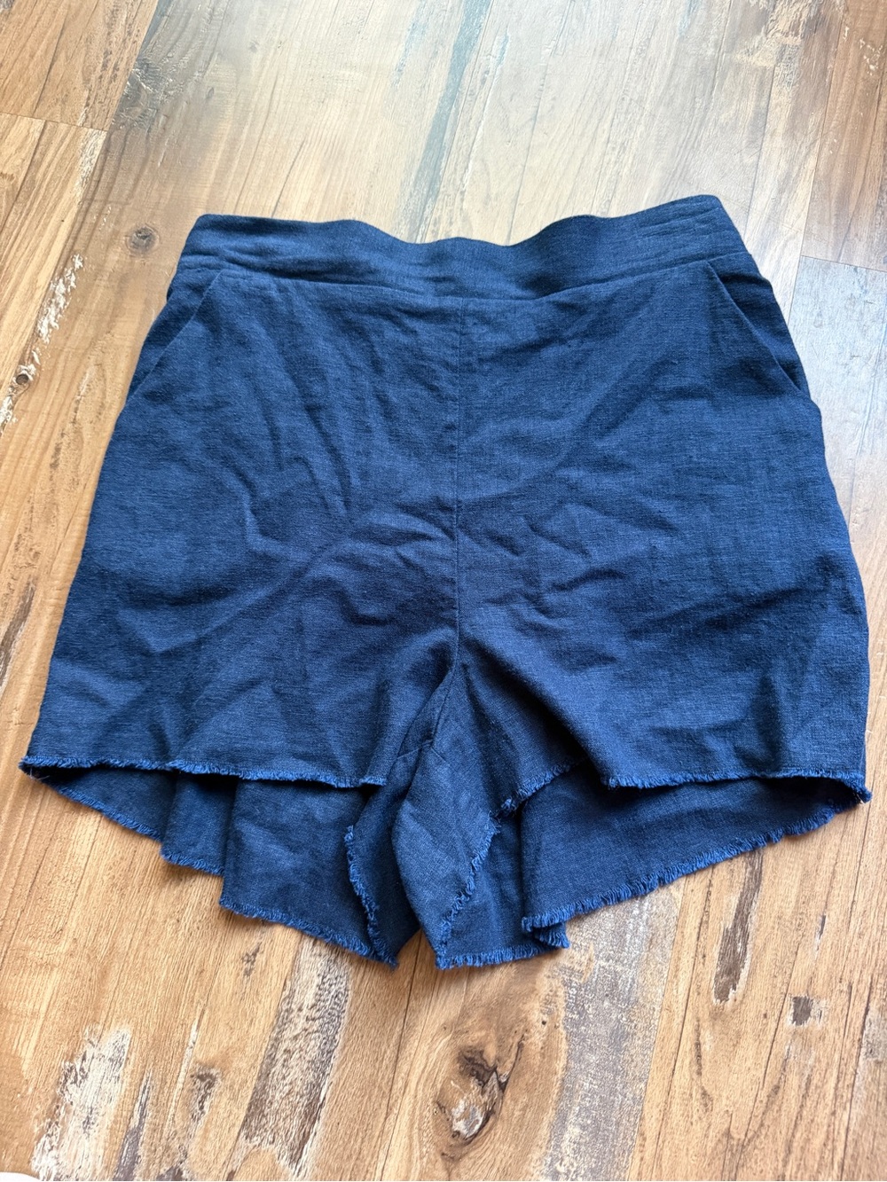 Central Park West Navy Blue Layered Edge Knit Shorts
